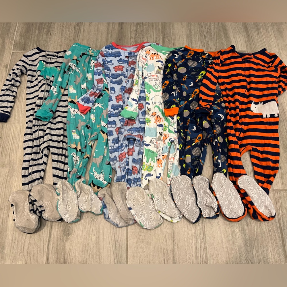 Toddler Boys SnugFit Footie PJs, Zip Up One Piece Pajamas size 3T, Bundle of 6